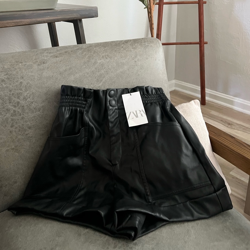 ZARA Black Pleather High Waist Shorts